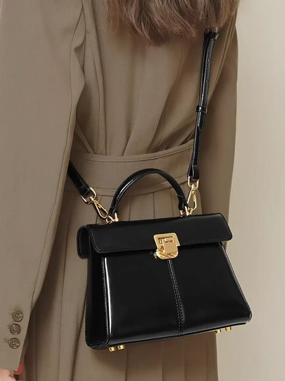 Bolsa Femenina de Cuero Bandolera con Paño Decorativo y Asa de Hombro Elegante - Lena
