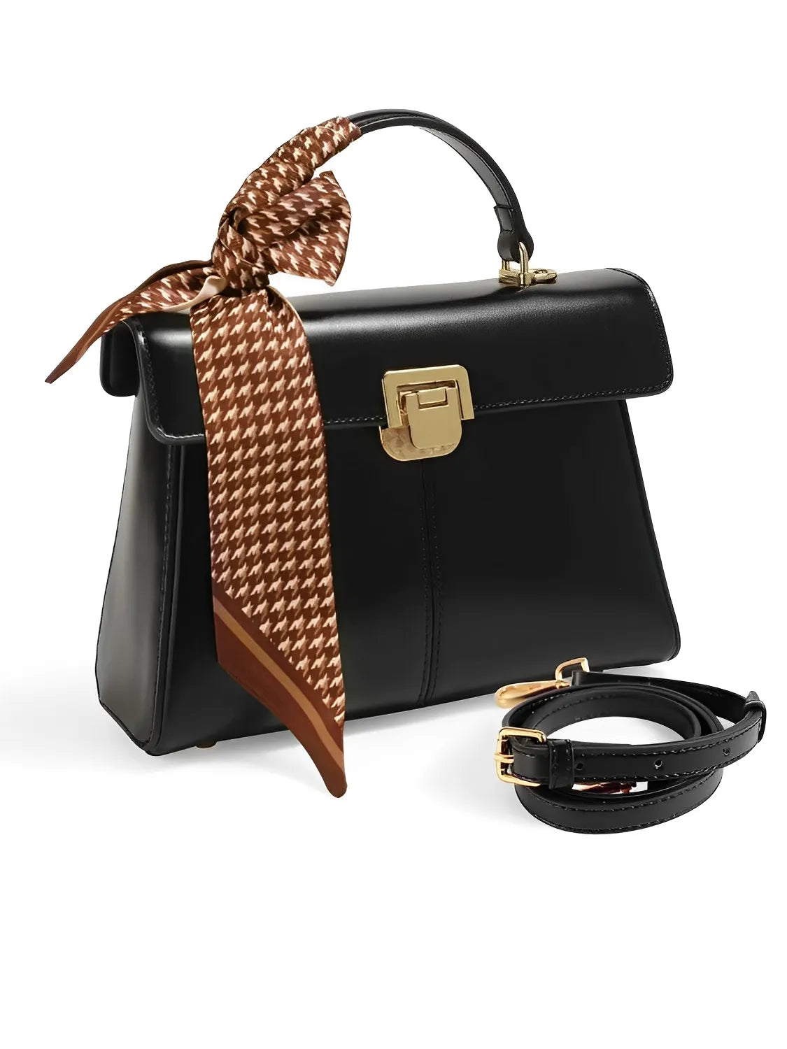 Bolsa Femenina de Cuero Bandolera con Paño Decorativo y Asa de Hombro Elegante - Lena