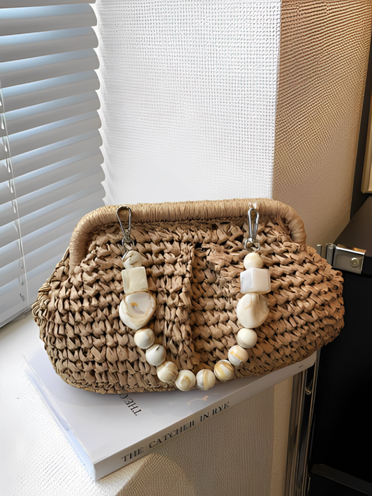 Bolsa Femenina Clutch en Paja con Asa de Pedrería - Laila