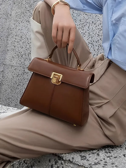 Bolsa Femenina de Cuero Bandolera con Paño Decorativo y Asa de Hombro Elegante - Lena
