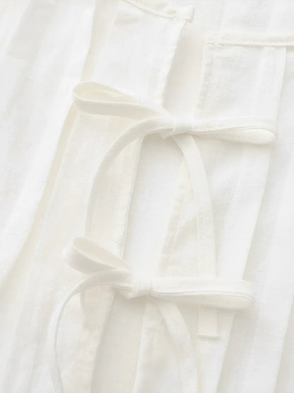 Conjunto Femenino con Blusa de Amarre Frontal Plisada y Falda Larga con Cremallera - Evie