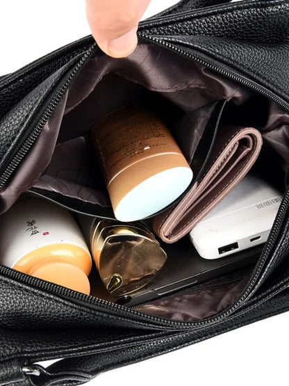 Bolsa Femenina Bandolera de Hombro en Cuero con Bolsillos Espaciosa - Amália