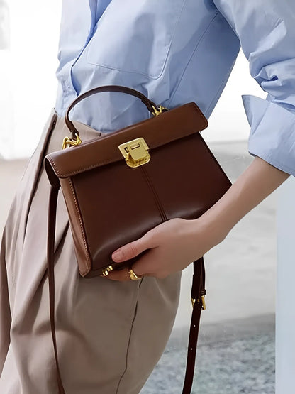 Bolsa Femenina de Cuero Bandolera con Paño Decorativo y Asa de Hombro Elegante - Lena