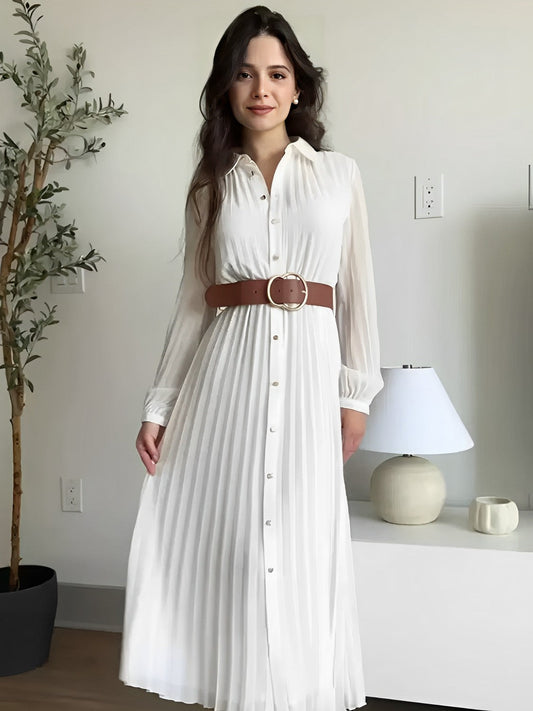 Vestido Femenino Chemise Midi Plisado con Botones - Fleur