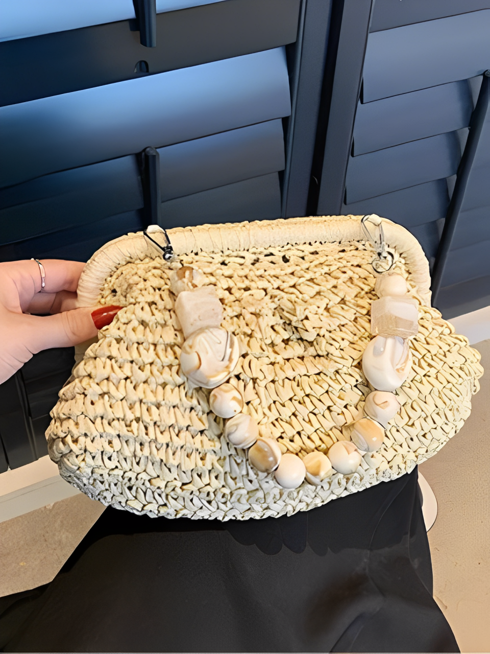 Bolsa Femenina Clutch en Paja con Asa de Pedrería - Laila