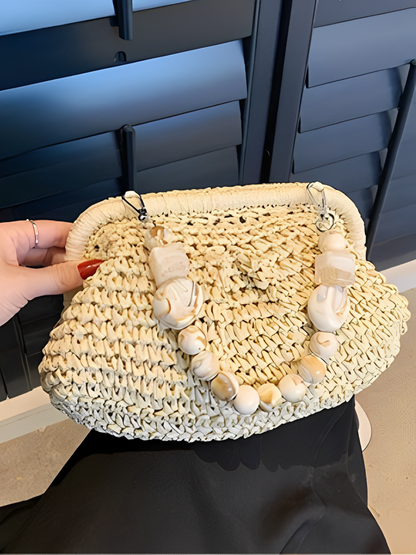 Bolsa Femenina Clutch en Paja con Asa de Pedrería - Laila