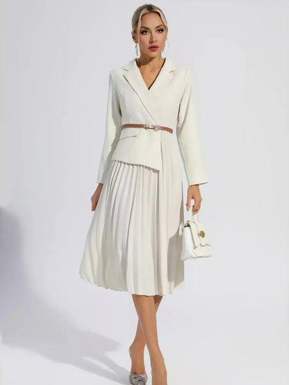 Vestido Femenino de Sastrería Blazer con Falda Plisada y Cinturón - Hana