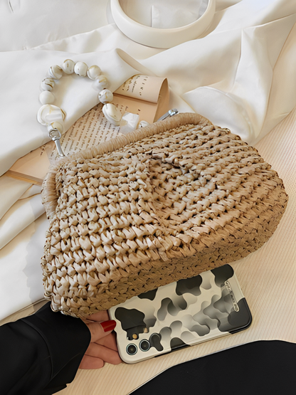 Bolsa Femenina Clutch en Paja con Asa de Pedrería - Laila