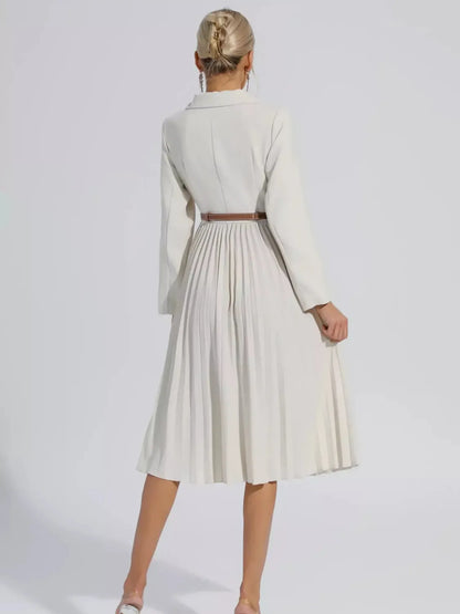 Vestido Femenino de Sastrería Blazer con Falda Plisada y Cinturón - Hana