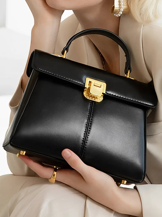 Bolsa Femenina de Cuero Bandolera con Paño Decorativo y Asa de Hombro Elegante - Lena