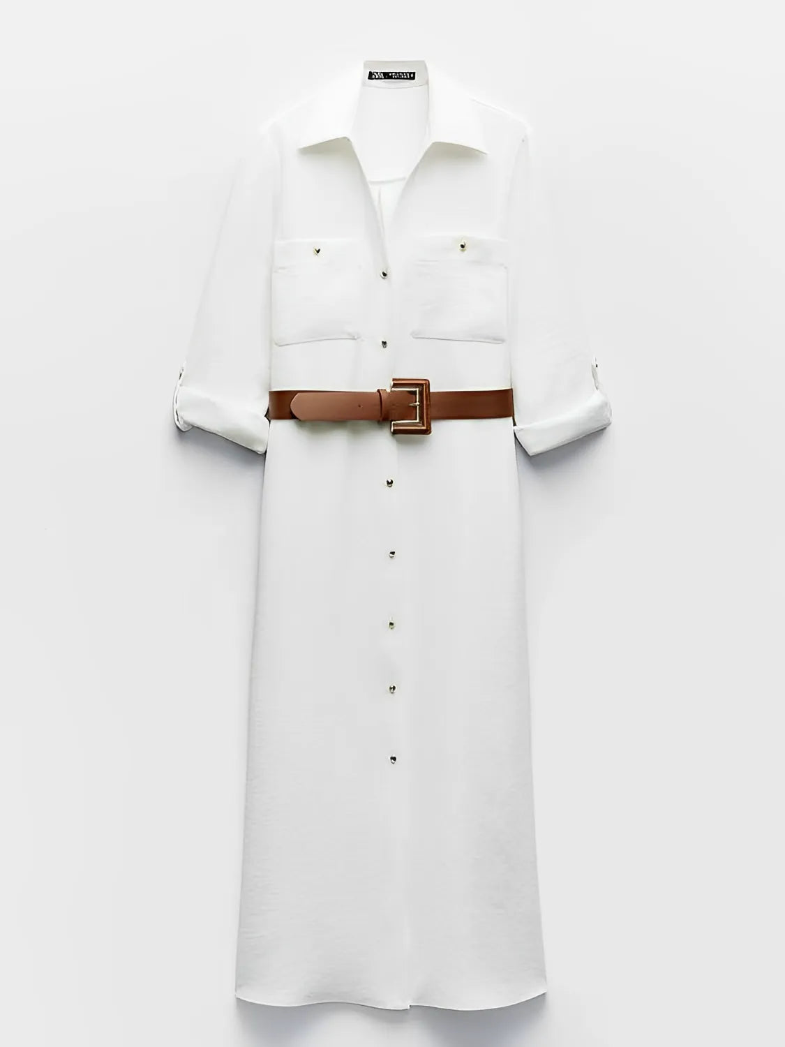 Vestido Femenino Chemise con Escote en V y Abertura Frontal en Botones - Alexandra