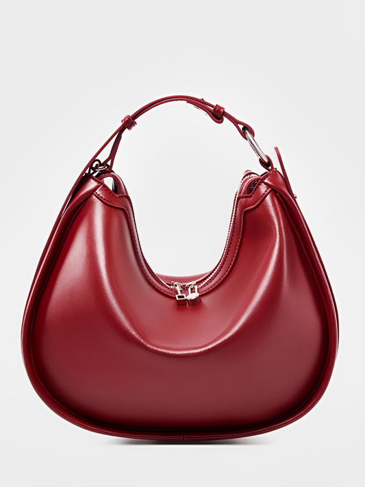 Bolsa Femenina de Hombro Media Luna en Cuero con Asa Ajustable - Silvia